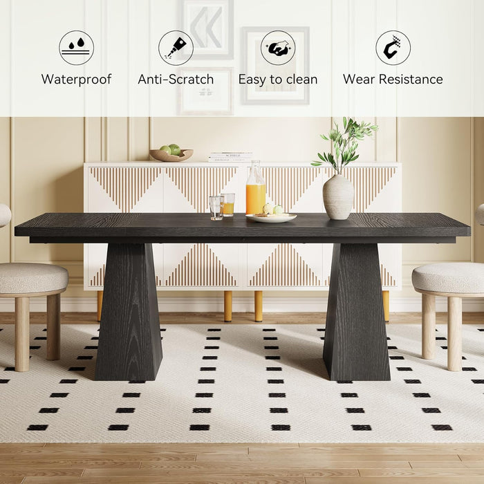 Dining Table for 6 People, Wooden Dining Table, Rectangle Table with Heavy Duty Legs, Modern Dining Table for Kitchen, Dining Room, Black