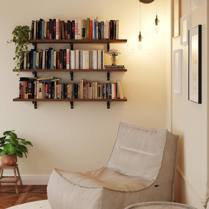 48" Floating Folding Shelves, Set of 2, Wall Mount, Solid Wood Shelf