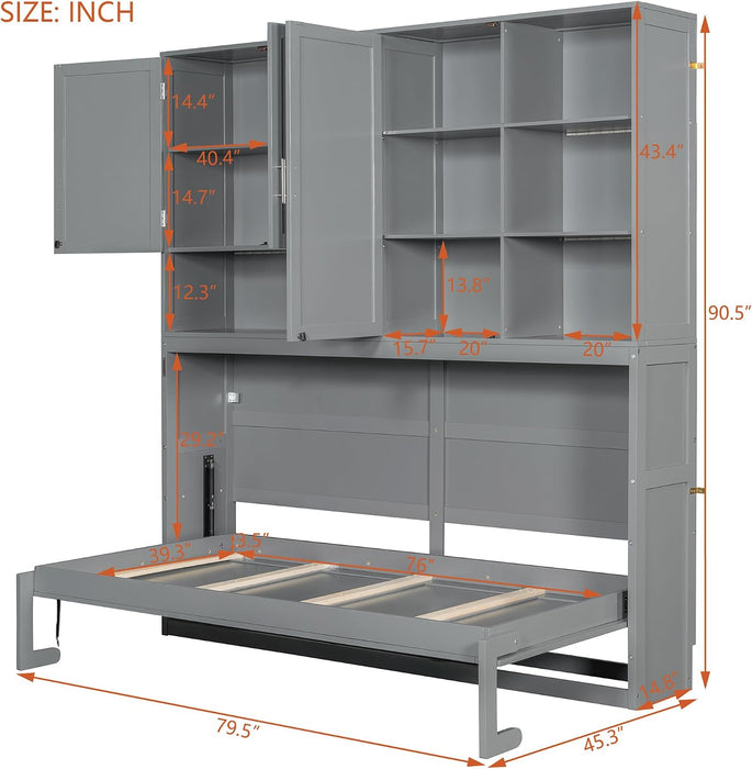 Twin Murphy Bed UltraSpaceSaving Cabinet Shelves Gray