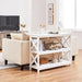 Entryway Table with Storage Shelves, Console Table with Power Outlets and USB Ports, Wood Narrow Sofa Tables with X-Shaped Design for Living Room/Hallway/Couch, White