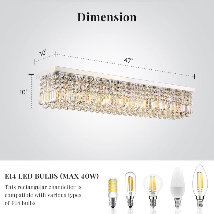 Rectangular Crystal Chandelier 10 Lights Chrome Fixture