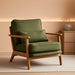Accent Chair Wide Armrest Mid-Century Lounge Chair Linen Fabric Armchair with Lumbar Pillow & Solid Wood Frame for Living Room, Bedroom, Balcony, Green