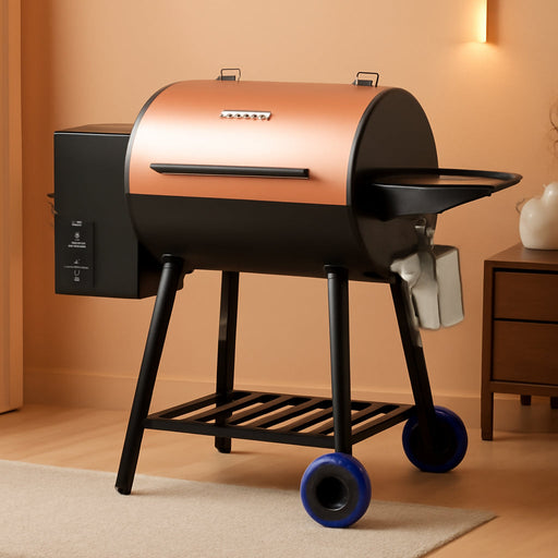 Wood Pellet Grill Smoker, 8 in 1 BBQ Grills for Outdoor Cooking, 456 Square Inches Cook Area Electric Grill and Smoker, with Digital Controller, Meat Probe, 500°F Max Temperature, Black