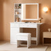 White Vanity Desk with Mirror and Lights, Makeup Vanity with Charging Station and 3 Lighting Modes, Dressing Table Set with Storage Cabinet, Drawers and Chair for Girls Bedroom