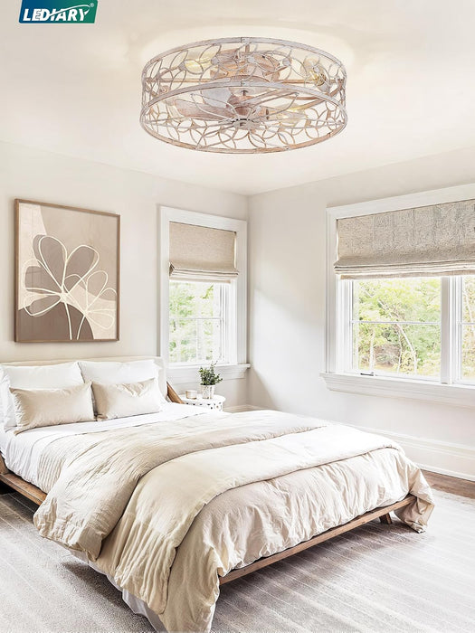 Contemporary 23 Inch White Gold Caged Ceiling Fan