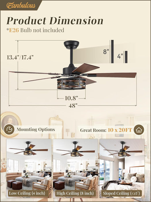 48 Inch Farmhouse Ceiling Fan Integrated Lighting