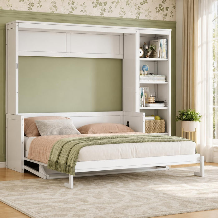 Queen Murphy Desk Bed White With IntegratedShelving