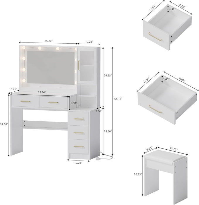 White Makeup Vanity With Integrated Charging Station
