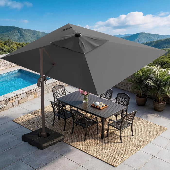 9X12Ft Cantilever Patio Umbrella, Rectangle Offset Umbrella 7 Angle Tilts & 360° Rotation, Large Heavy Duty Outdoor Sun Umbrella for Pool Market, Grey