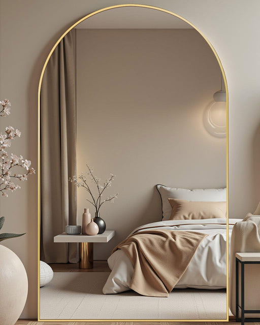 81"X41" Arched Full Length Mirror - Extra Large Floor Standing/Wall Mounted Mirror with Stand, Shatter-Resistant Gold Aluminum Frame for Bedroom, Living Room & Dressing Area