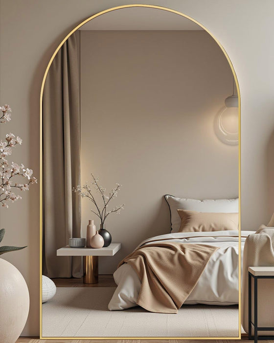81"X41" Arched Full Length Mirror - Extra Large Floor Standing/Wall Mounted Mirror with Stand, Shatter-Resistant Gold Aluminum Frame for Bedroom, Living Room & Dressing Area