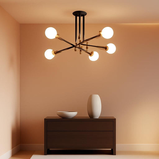 Modern Chandelier Ceiling Light Fixture, 6-Light Sputnik Dining Chandeliers 31.18" Gold and Black Chandelier over Table, Mid Century Lights Fixture for Dining Room Living Room Kitchen Island