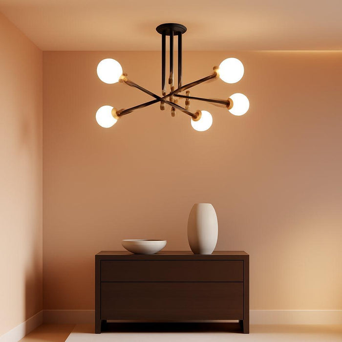 Modern Chandelier Ceiling Light Fixture, 6-Light Sputnik Dining Chandeliers 31.18" Gold and Black Chandelier over Table, Mid Century Lights Fixture for Dining Room Living Room Kitchen Island