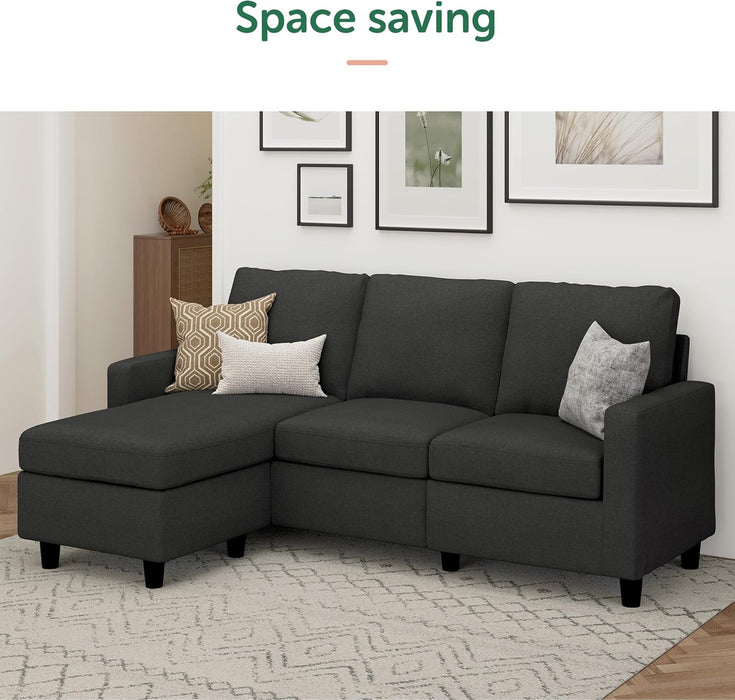 Convertible Sectional Sofa, L Shaped Couch with Reversible Chaise for Small Space, Black