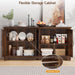 63 Inch Buffet Cabinet with Storage, 4 Carved Doors, Brown