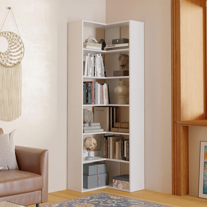 71.5" Tall L-Shaped Corner Bookshelf, 6-Tier 23.6" Wide Wooden Bookcase with Storage Organizer, Display Shelf for Home, Office, Living Room (23.6")