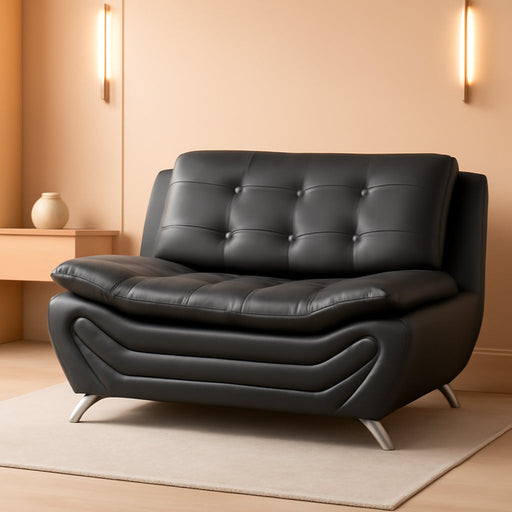 Contemporary Living Room Furniture Set, Faux Leather Sofa Set for Living Room/House/Bedroom/Office/Apartment (Black-A, Loveseat), F45&F46