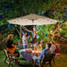 9' round Patio Umbrella with 32 Solar Powered LED Lights, Push-Button Tilt and Hand Crank Lift, Solar Umbrella in Taupe for Porch, Deck, and Patio by
