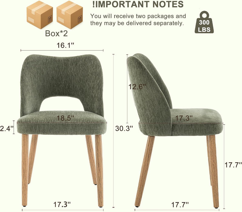 Modern Dining Chairs Set of 4, Upholstered Fabric Kitchen Small Cute Chairs with Butterfly Hollow Back, Solid Wood Legs, Easy Assembly, Farmhouse Style for Kitchen & Dining Room, Green