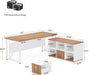 63-Inch Executive Computer Desk with 47-Inch Lateral File Cabinet, Large Workstation Business Furniture, L Shaped Desk with Drawers and Storage Shelves for Home Office, Walnut & White