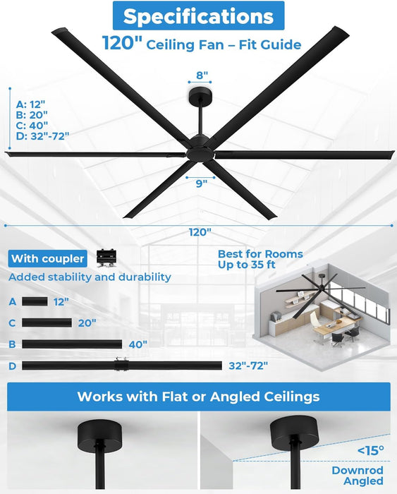 Reversible 120 Inch HVLS Commercial Industrial Fan
