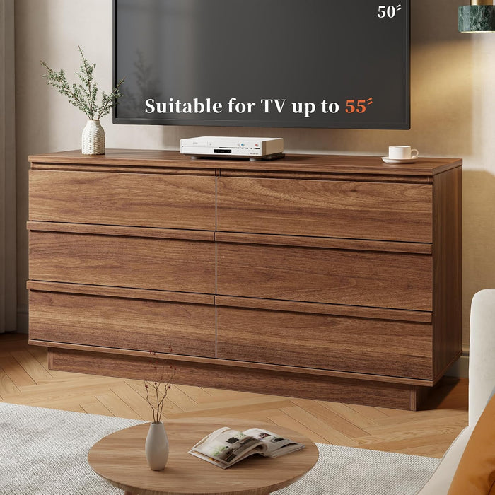 6 Drawer Dresser Walnut, Double Chest of Drawers