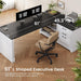 Farmhouse 61" Executive L Shaped Desk, Home Office Desk with File Drawers, Computer Desk with Power Outlets and Storage Shelves for Home Office, White