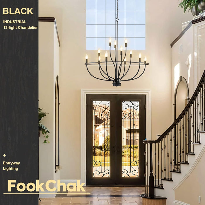 Black 36Inch 12Light Chandelier For Entryway Hallway