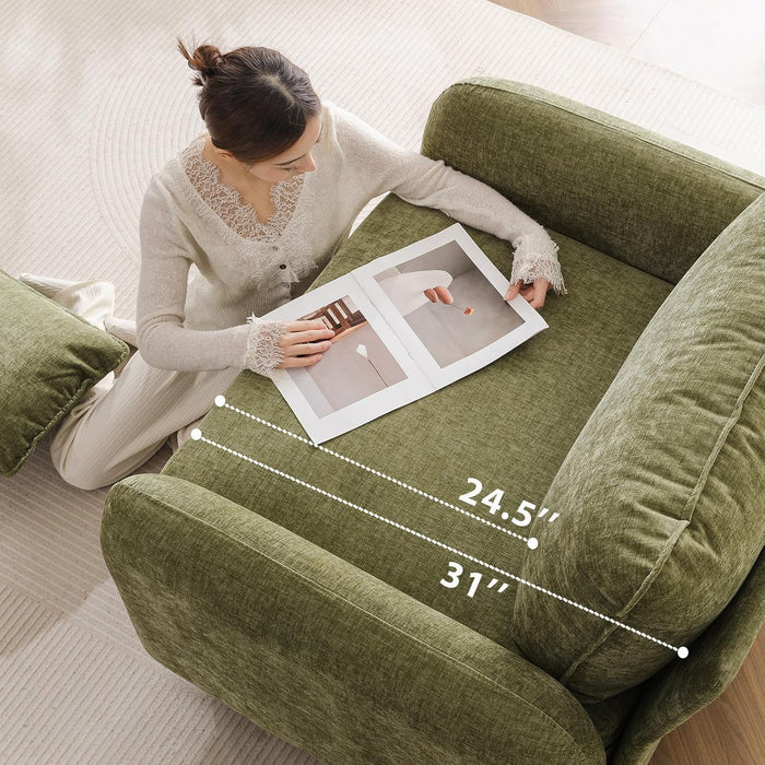 Oversized Accent Chair with All Seats Storage,Comfy Living Room Chairs with 2 Throw Pillow,Upholstered Mid-Century Armchair,24.5'' Deep Seat,Reading Chair for Bedroom,Office,Chenille,Green