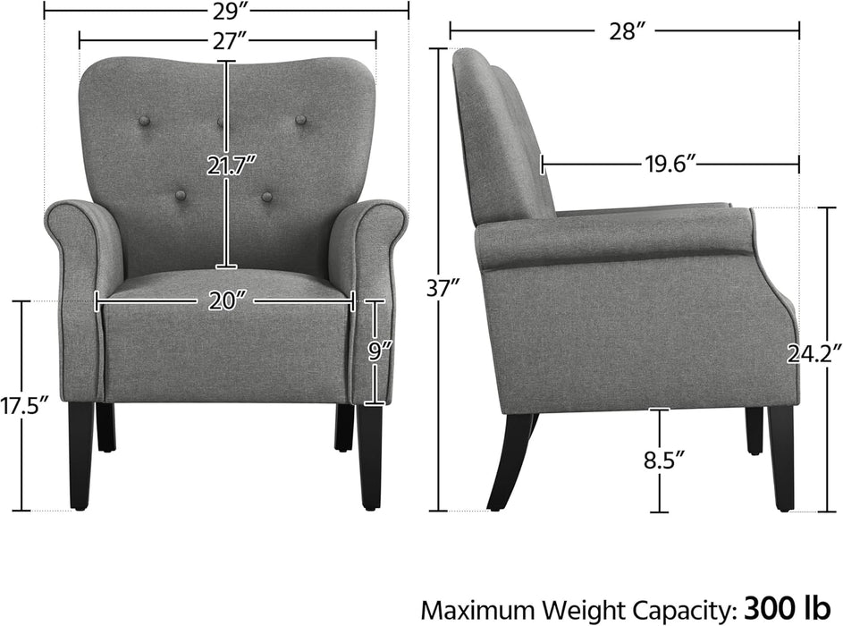 Modern Armchair, Mid Century Accent Chair with Sturdy Wood Legs and High Back for Small Space, Upholstered Fabric Sofa Club Chair for Living Room/Bedroom/Office, Dark Gray