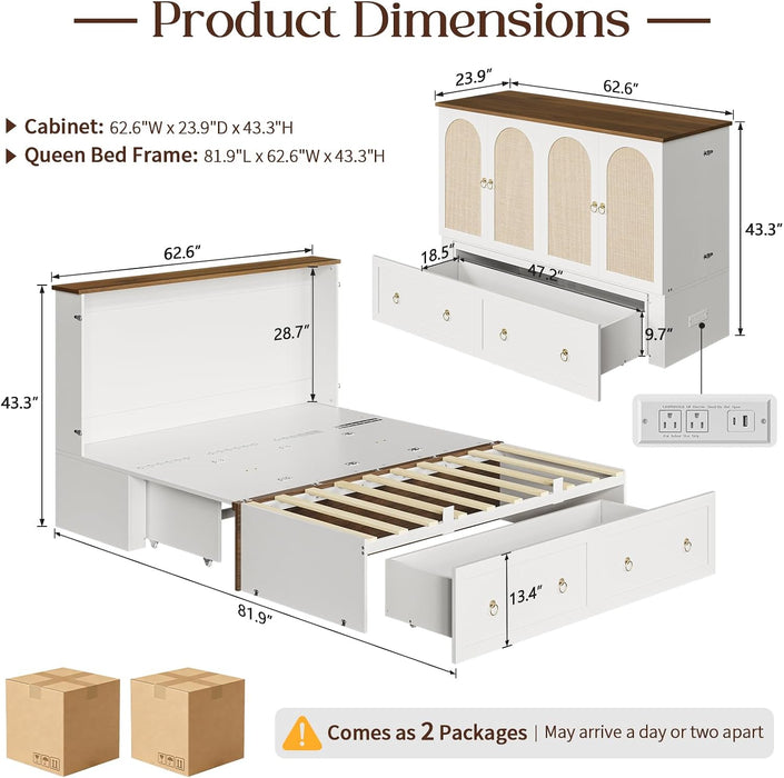 Queen Murphy Bed SpaceSaving Charging Cabinet Drawers