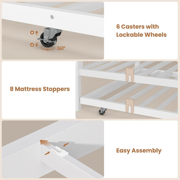 White Twin Over Twin Metal Bunk Bed Frame Trundle