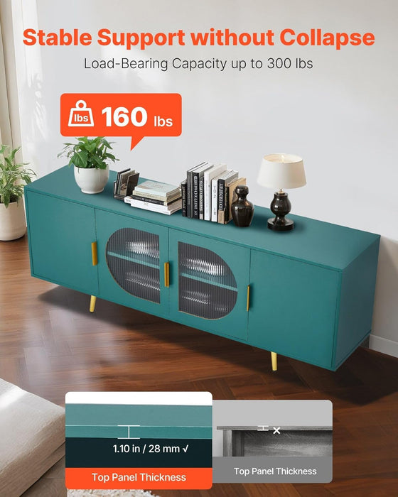 Sleek TV Stand for 75 Inch Screens, Glass Door Entertainment Center with 160 Lb Capacity & Adjustable Storage, Easy Assembly Living Room Furniture ﻿