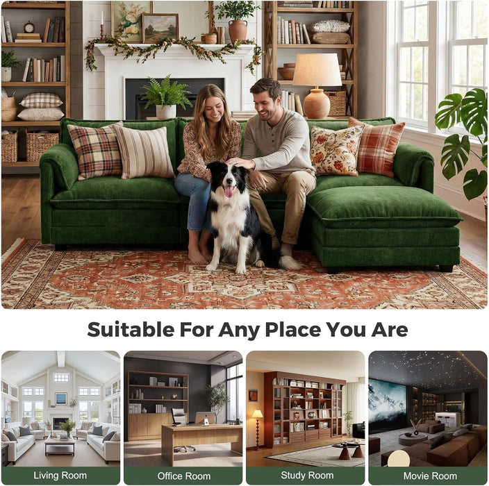 Green 116Inches L Shaped Premium Chenille Sectional
