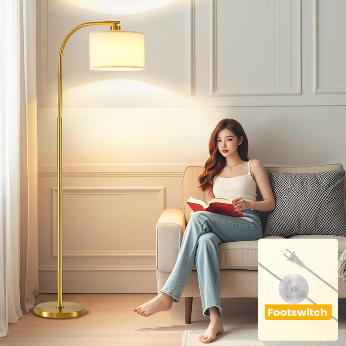 Tall Floor Lamp for Living Room,65'' Modern Standing Lamps with 9W LED Bulb,Elegant Floor Light with Fabric Shade,Gold Tall Lamp for Bedroom Office Study Room Corner Dining Room