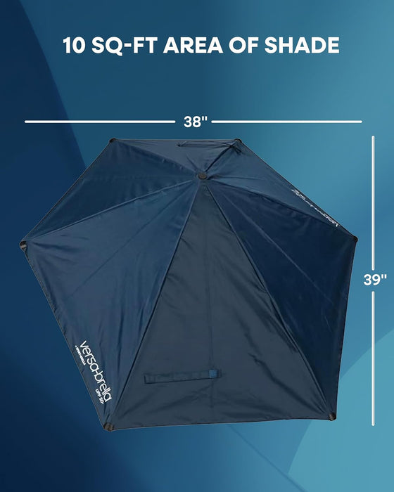 Versa-Brella UPF 50+ Personal Sun Shade - Portable Umbrella for Sports & Outdoors - Secure Clamp, 360-Degree Swivel Adjustable Position for Maximum Sun Protection - Compact with Carry Case