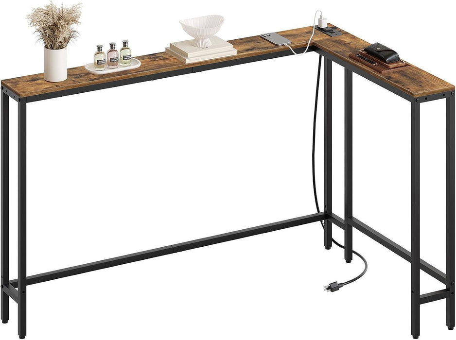 Narrow Console Table with Outlets, 70.9" Sofa Table Narrow Long, L Shaped behind Couch Entryway Table with Charging Station, for Living Room, Hallway, 3 Assembly Options, Rustic Brown CT07UBR