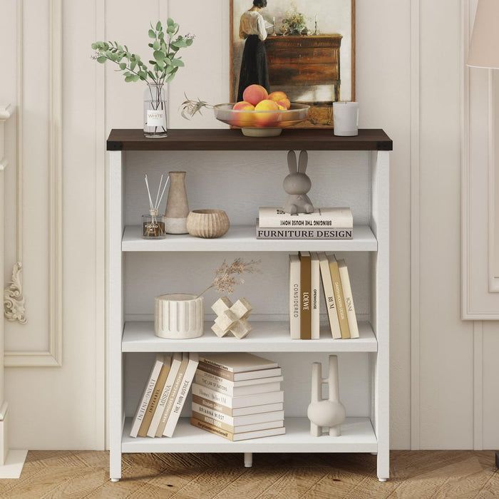 Three Tier TwoTone SolidWood Bookshelf WhiteOak Storage