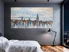 Cityscape Wall Art New York City Skyline Canvas Picture Living Room, Modern Abstract Grey NYC Painting Framed Artwork for Bedroom Home Office Mens Room Wall Decor, Extra Large 58"X29"