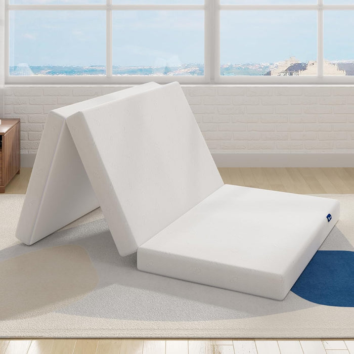 Folding Mattress, 4 Inch Trifold Mattress, Queen Size Folding Mattress for Indoor, Rv/Camper Van, Travel, Camping, Guest Room-Breathable Cover & Non-Slip Bottom