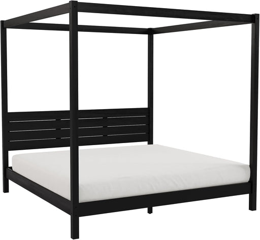 Isla Slatted Headboard Canopy Bedframe, King, Black