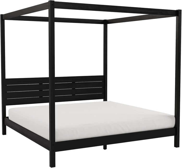Isla Slatted Headboard Canopy Bedframe, King, Black