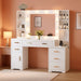 48.8'' Large Vanity Desk with Lighted Mirror & Power Outlet, White Makeup Vanity Table with 6 Drawers, 4 Shelves and 1 Storage Cabinet, Glass Tabletop Bedroom Dressing Table, 3 Lighting Modes