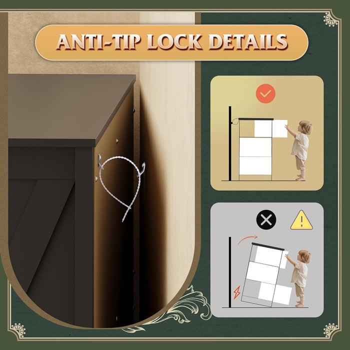 Farmhouse Black Dresser for Bedroom, 53.07'' Wide 6 Drawer Wood Dresser, Chest of Drawers with Double Rustic Handle, TV Stand for 60 Inch TV, Modern Clothes Organizer for Living Room, Hallway