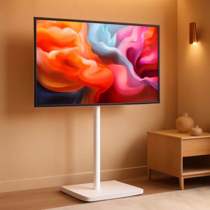 Swivel Floor TV Stand with Mount for 32-60 Inch Tvs up to 88 Lbs, Height Adjustable Tall TV Stand with Wood Base, Saving Space Design for Bedroom, Living Room and Corner, White