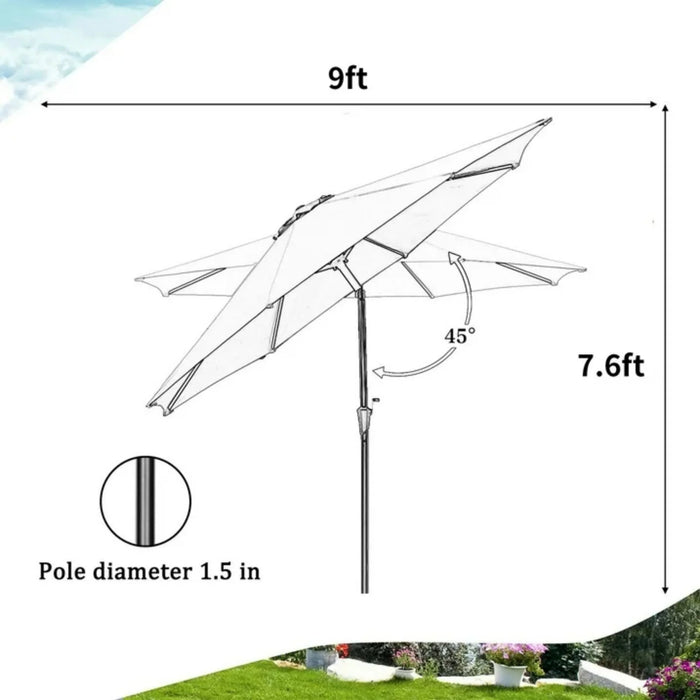 9Ft Outdoor Patio Umbrella 6 Ribs with Tilt & Crank Patio Table Umbrella for Patio, Garden and Poolside, Blue