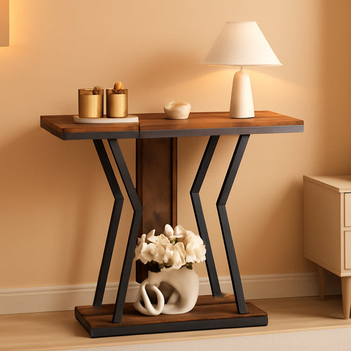 Narrow Console Table, 29.5" Small Entryway Table with Storage, 2-Tier Sofa Table behind Couch, Modern Style, for Living Room, Hallway, Foyer, Bedroom, Rustic Brown and Black BF66XG01