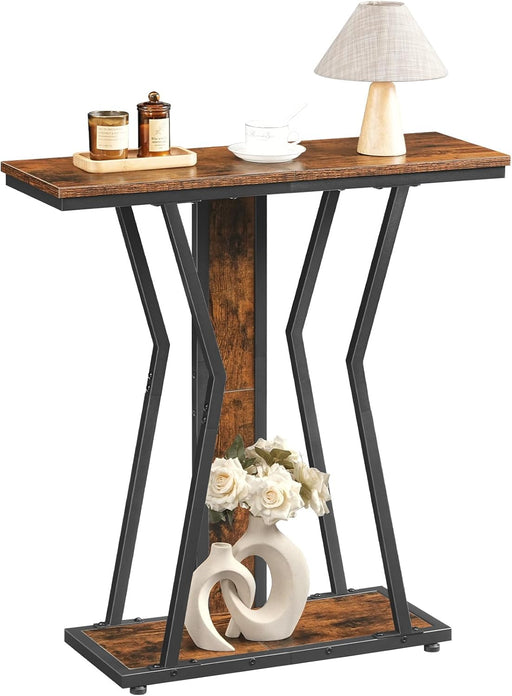 Narrow Console Table, 29.5" Small Entryway Table with Storage, 2-Tier Sofa Table behind Couch, Modern Style, for Living Room, Hallway, Foyer, Bedroom, Rustic Brown and Black BF66XG01