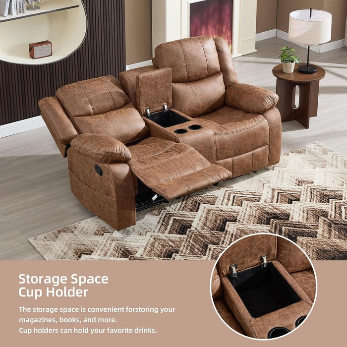 2 Pieces Manual Recliner Sofa Set, Faux Leather Reclining Couch Set for Living Room, Included Loveseat Recliner Couch and 3 Seat Reclining Sofa, Brown