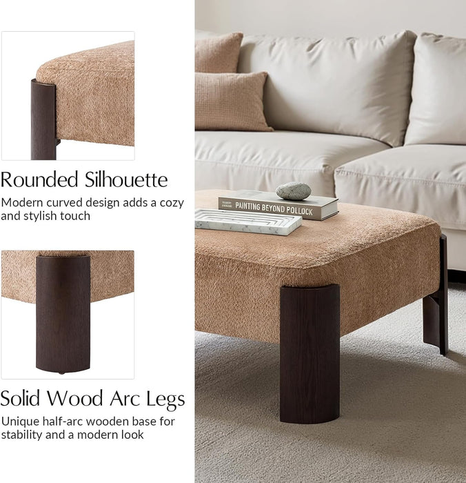 Ottoman Coffee Table, 40 Inch Large Modern Square Ottoman, Multi-Functional Chenille Footrest Stool with Solid Wood Legs, Quick Assembly, Sand